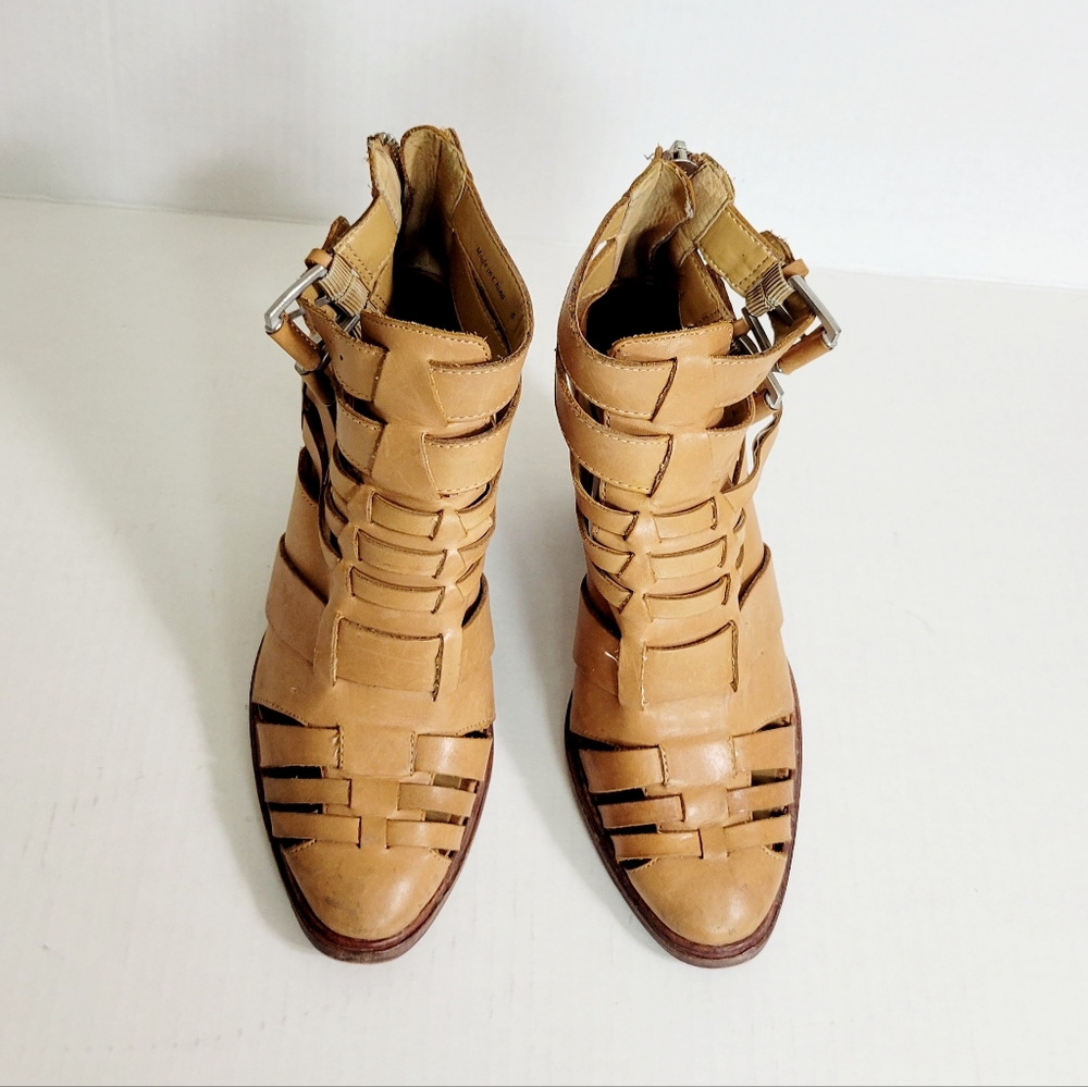 Tan Fisherman Woven Block Heel Shoes 6